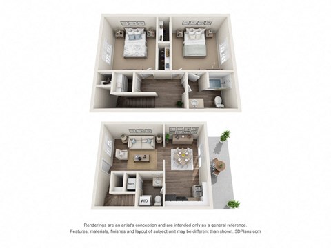 Floor plan for 2 beds, 1.5 baths, 1100 sqft